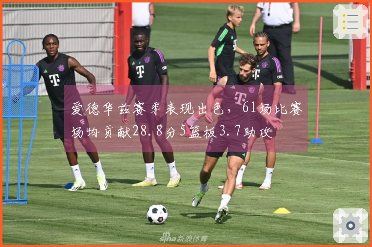 爱德华兹赛季表现出色，61场比赛场均贡献28.8分5篮板3.7助攻